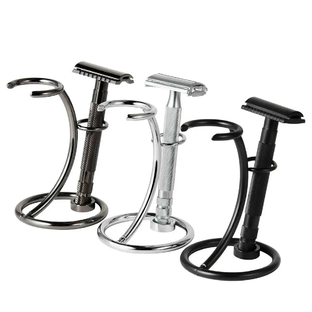 Salon Barbershop Razor Holder Stainless Steel Shaving Brush Stand Safety Razor It Holders Stand Razor Rack & Brush Not Included