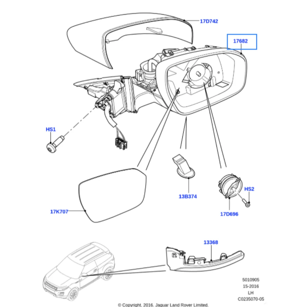 

Applicable to the Land Rover Range Rover Evoque rearview mirror assembly LH LR025192