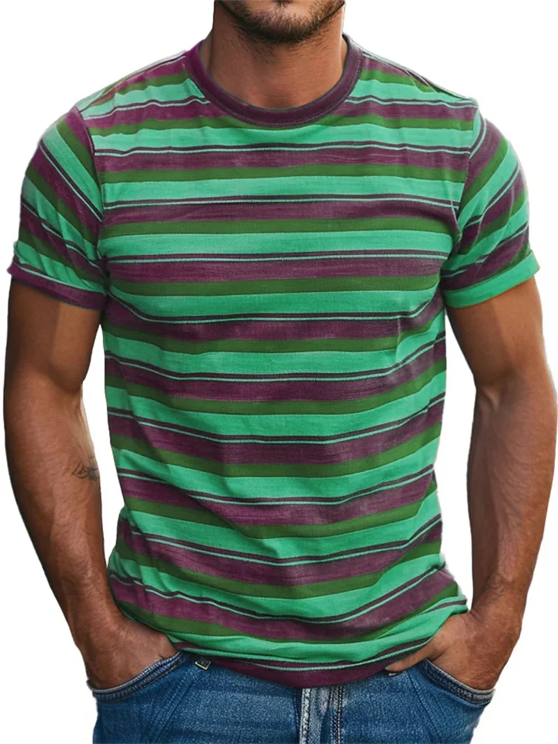 Funny 3D Striped Print T Shirt For Men Daily Casual O-neck Short Sleeve Fashion Comfortable Breathable Tees Hip Hop Street Tops