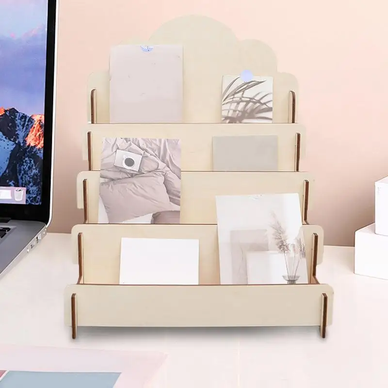 Greeting Card Display Stands Wood 4 Tier Display Shelves Display Stand Multi-Functional Display Easel For Greeting Cards Photos