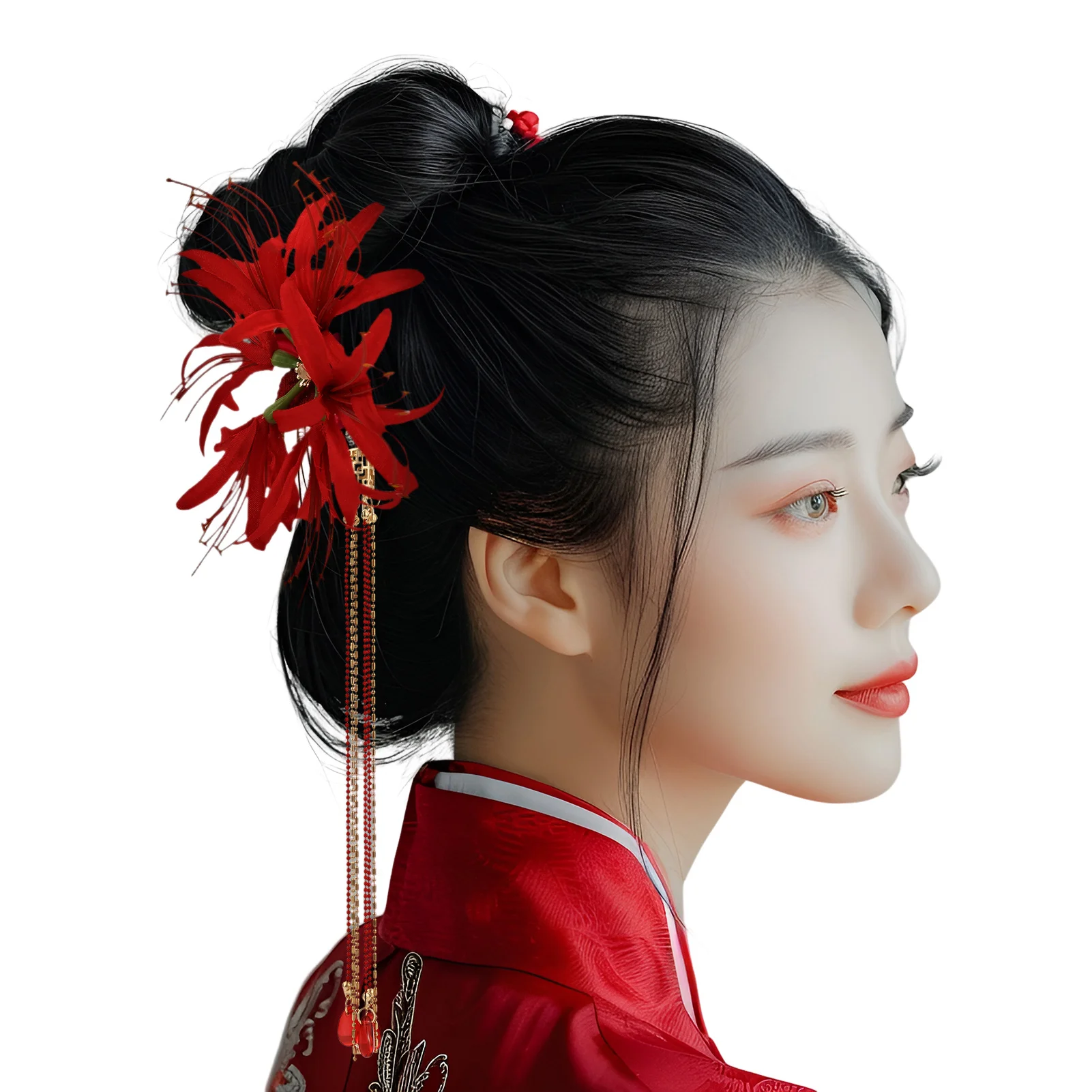 

Classical Women Flower Hairpin Fine Workmanship Red Magic Lily Tassel Hairpin for Birthday Stage Party Show Local Shipping