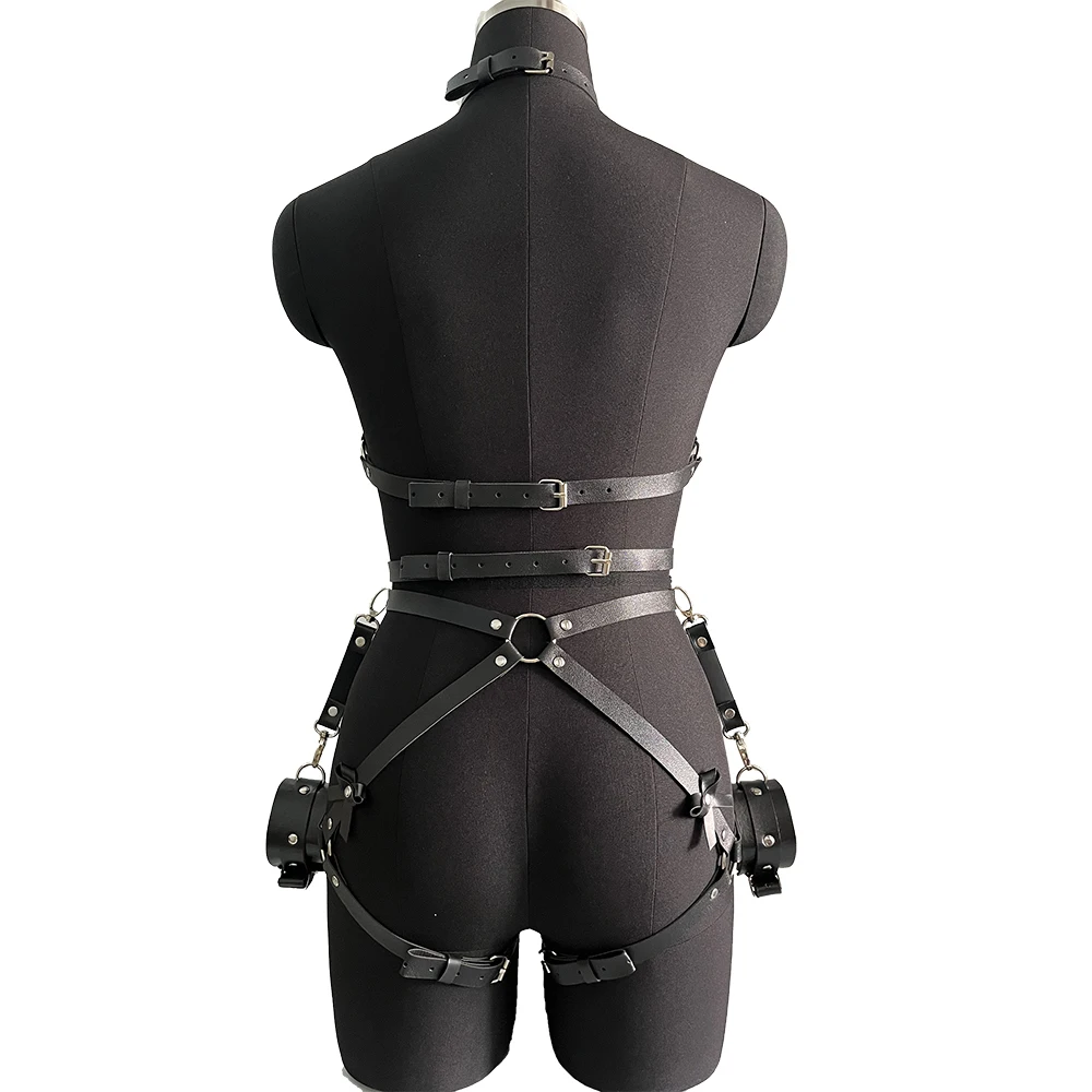 Faux Full Leather Harness Garter Belt Chest Harness Adjustable Suspenders Body Lingerie Bondage Goth Adult Sex Accessories