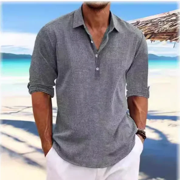 

Men's Shirt Pullover Solid Color Lapel Long Sleeve Cotton Linen Casual Fashion Tops Tee