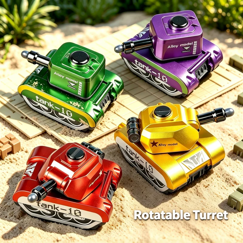 Mini Alloy Tank with Rotatable Turret for Pressing Firing Bullets Desktop Armored Vehicle Model Collectible Toy Christmas Gifts