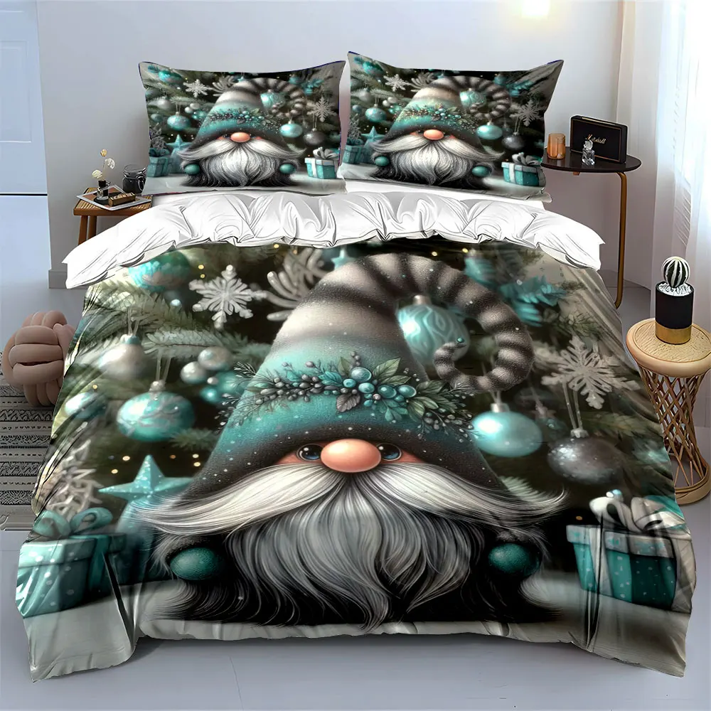 Adorable gnome figure amidst festive gifts and decorations Print Duvet Cover Bedding Set Included 1*Duvet Cover 2*Pillowcases