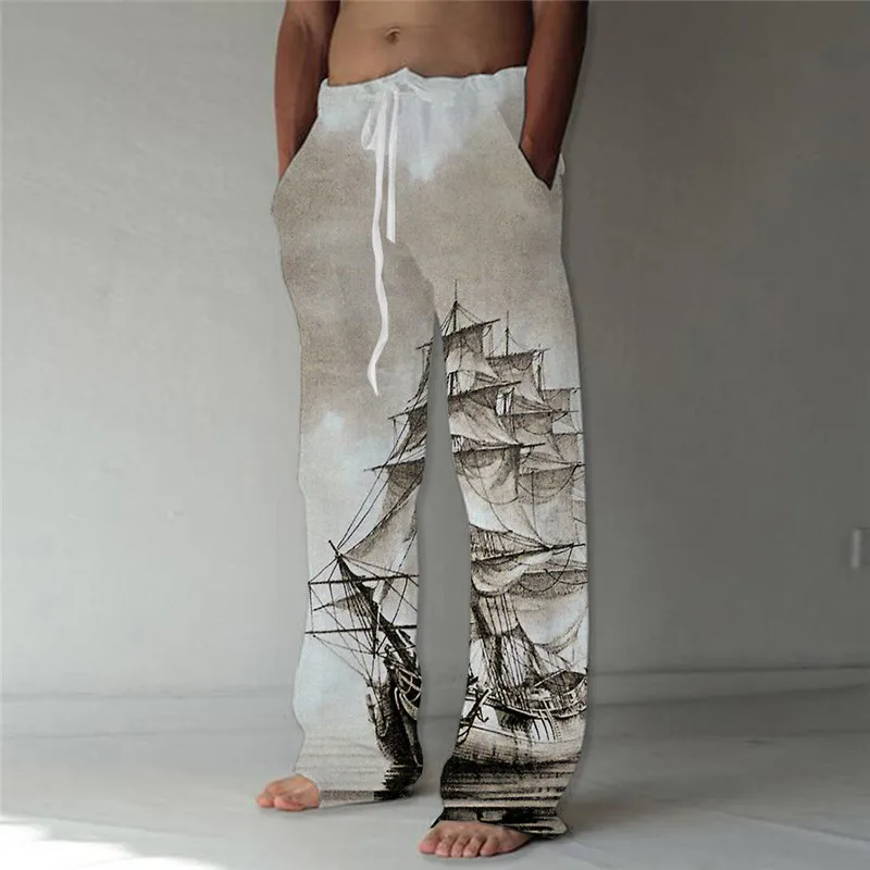 

3D Printed Fashion Retro Wide-leg Pants Holiday Casual Slacks Summer Men's Loose Beach Pants