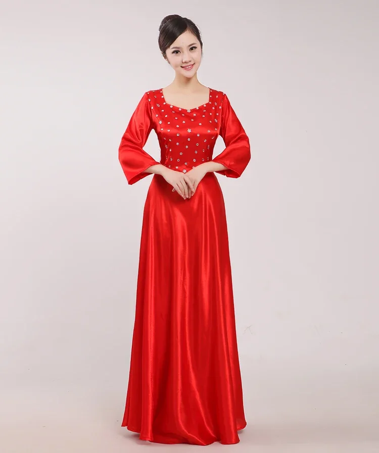 Women Sequined Adult Chorus Performance Costume O-Neck Long Recitation Chorus Ensemble Welcome Ceremony Stage Performance Dress