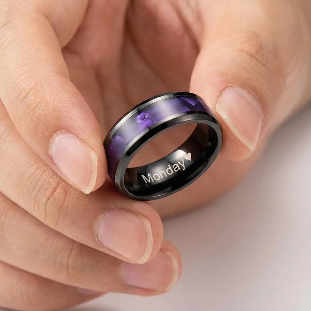 1 pcs Custom Purple Black Fashion Ring Name Date Engraved Stainless Steel Rings Jewelry