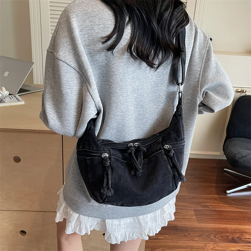

Small Denim Women's Bag Vintage Shoulder Crossbody Bag Jeans Messenger Bag Y2K Mailbag Student Eco Bag Korean Shopping Handbags