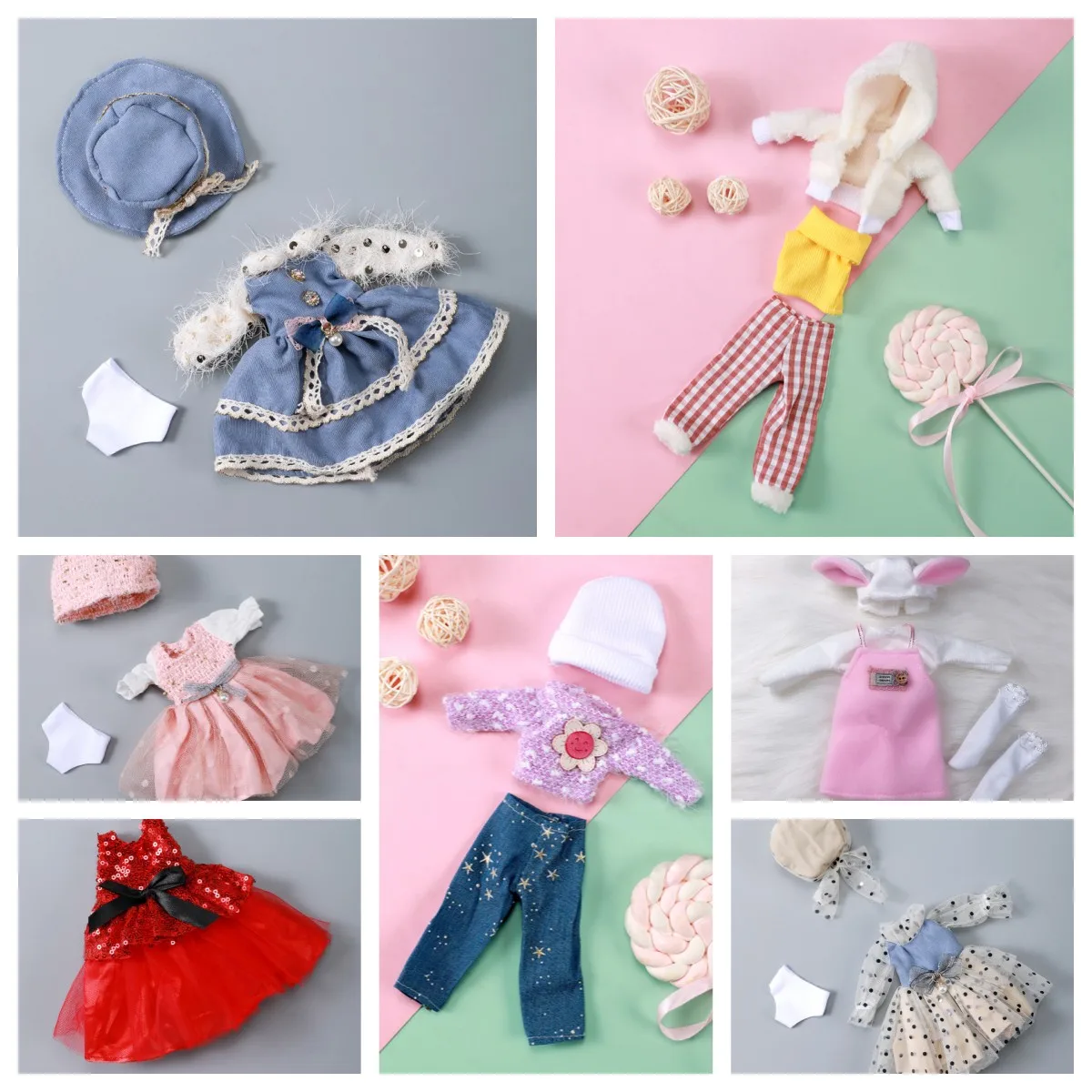 30cm Doll Clothes for 1/6 Bjd Doll Lace Dress Suit Baby Doll Clothes with Hat Fit To 12inch Doll Accessories