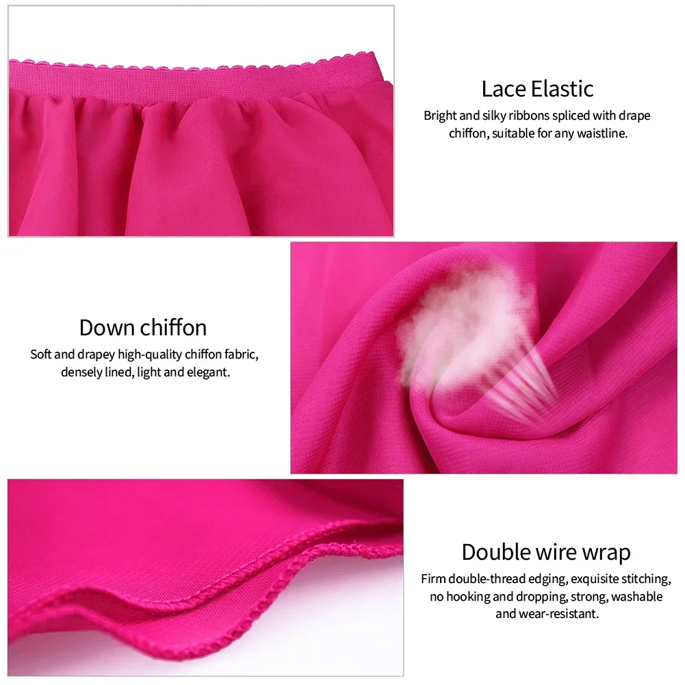 Saia de dança chiffon para mulheres, mini saia curta com gravata para meninas, saias dançantes, branca e preta, 15 cores