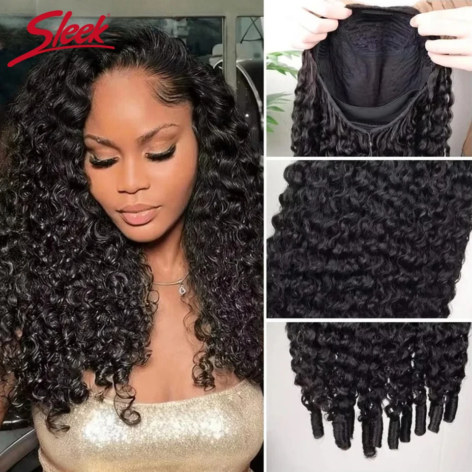 Sleek Afro Burmese Kinky Curly Half Wig Human Hair No Lace No Glue 3 In 1 Drawstring Seamless Flip Over Daily Use Wig For Women