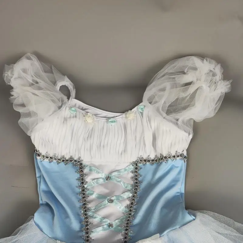 Falda de tutú de Ballet romántica para niñas y mujeres, Vestido largo de tul suave, disfraces de actuación, vestido español Giselle, azul