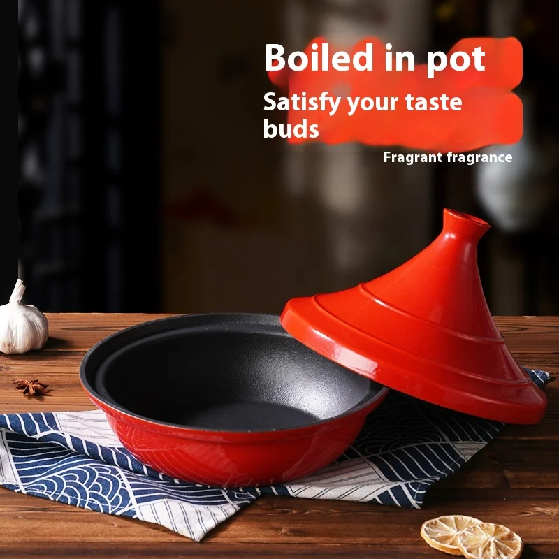 Classic Luxury Moroccan Taji Pot Casserole Cast Iron Enamel for Braising Durable Metal for Gas Stove Home Cooking