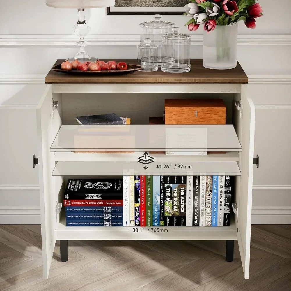 

Buffet Sideboard Cabinet, Farmhouse Modern Storage with Adjustable Shelves | White for Kitchen, Coffee Bar & Living Room