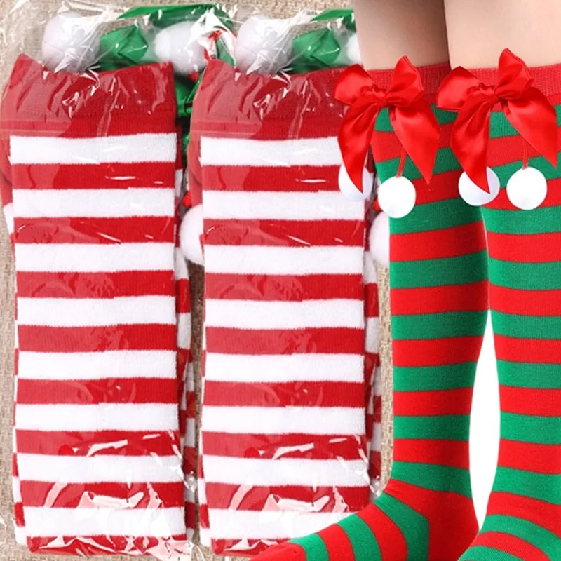 Dopamine Holiday Socks Cartoon Bow Ball Sock Warm Women's Long Stockings 2026 Christmas Striped Sock Cosplay Socks