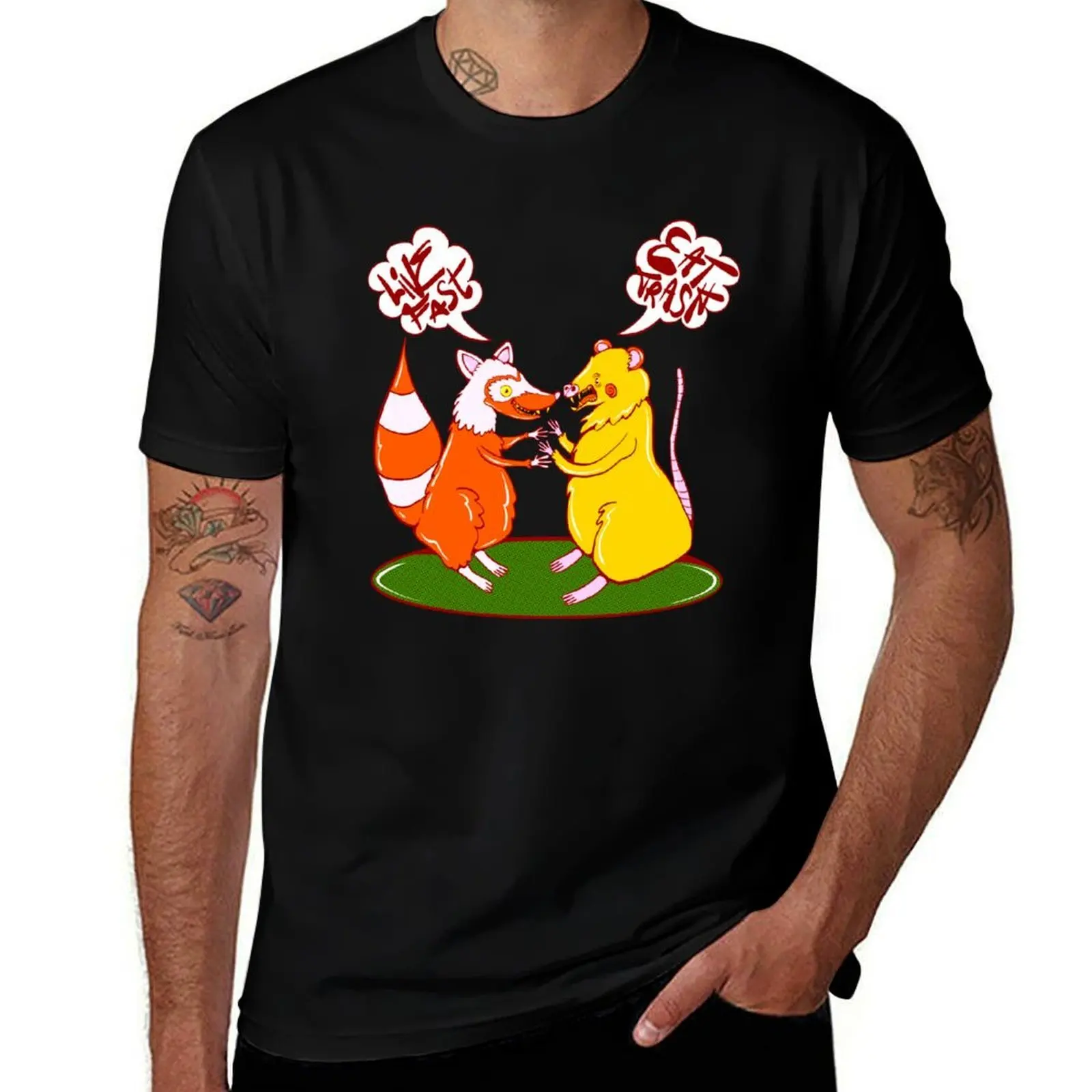 

live fast eat trash - feral animals - orange and yellow T-Shirt new gifts and t-shirts Clothing mens vintage t shirts