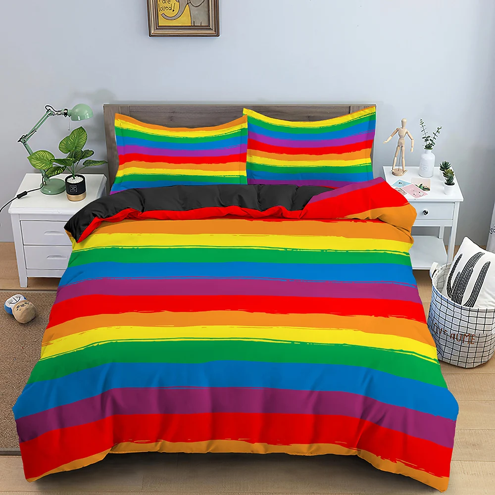 

Geometric Printed Duvet Cover Set Colorful Stripe Heart Shaped Comforter Cover For Kid Children Polyester Quilt Cover King Queen