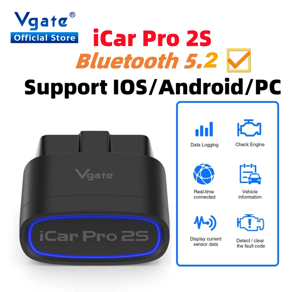New Vgate ICar Pro 2S ELM327 Bluetooth 5.2 for Android/IOS/PC OBD2 Car Diagnostic Tool ELM327 Upgraded OBD 2 V2.3 Auto Scanner