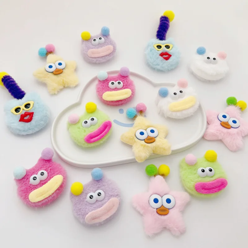 4PCS Cartoon big mouth ugly doll brooch accessories sausage mouth hair monster girl accessories hairpin DIY semi-finished access