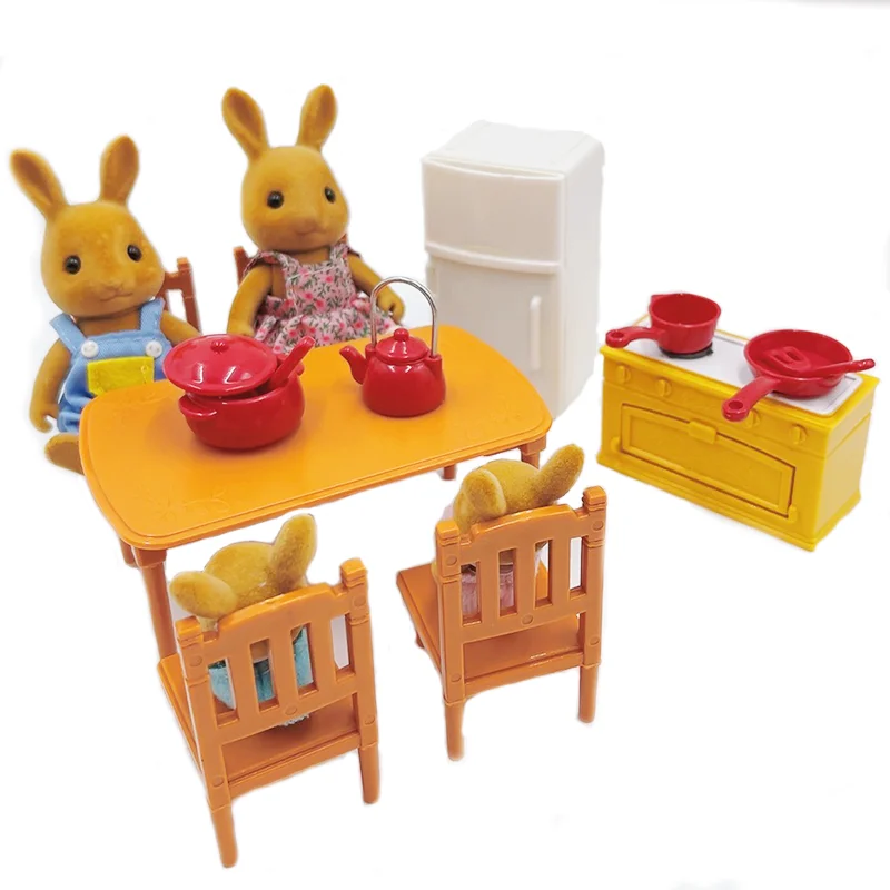 Forest Animal Family 1:12 Dollhouse Miniature Furniture Set Rabbit Figure Toy Calico Critter Pretend Play for Girl Birthday Gift