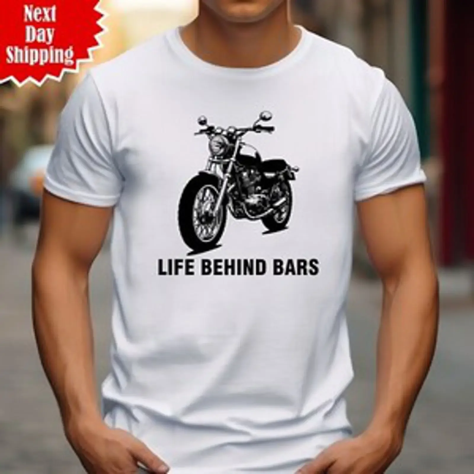 Biker T Shirt bedruckt Leben hinter Gittern Motorrad lustig Geschenke Top vintage Washed Slightly Stylish Soft graphic