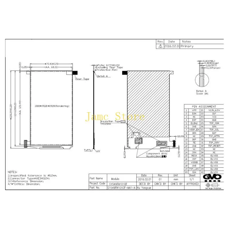 LX0B – écran 5 pouces, résolution G1548FH101GF-001 1080x1920, MIPI, carte LCD, bricolage