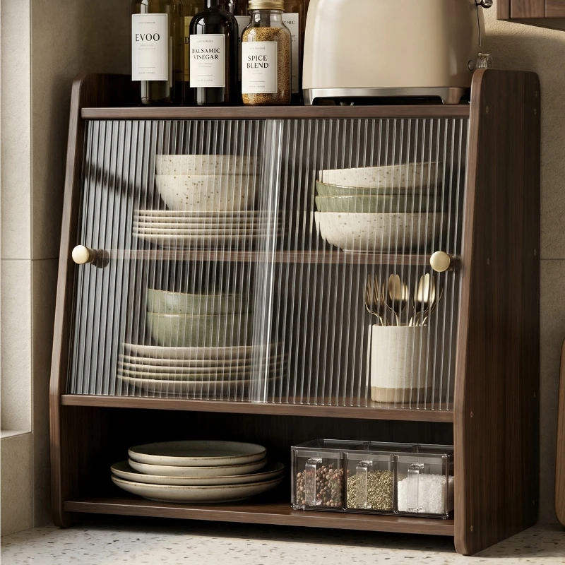 Dining table countertop tea set storage box cup rack station dust cabinet coffee cup utensils black walnut storage cabinet