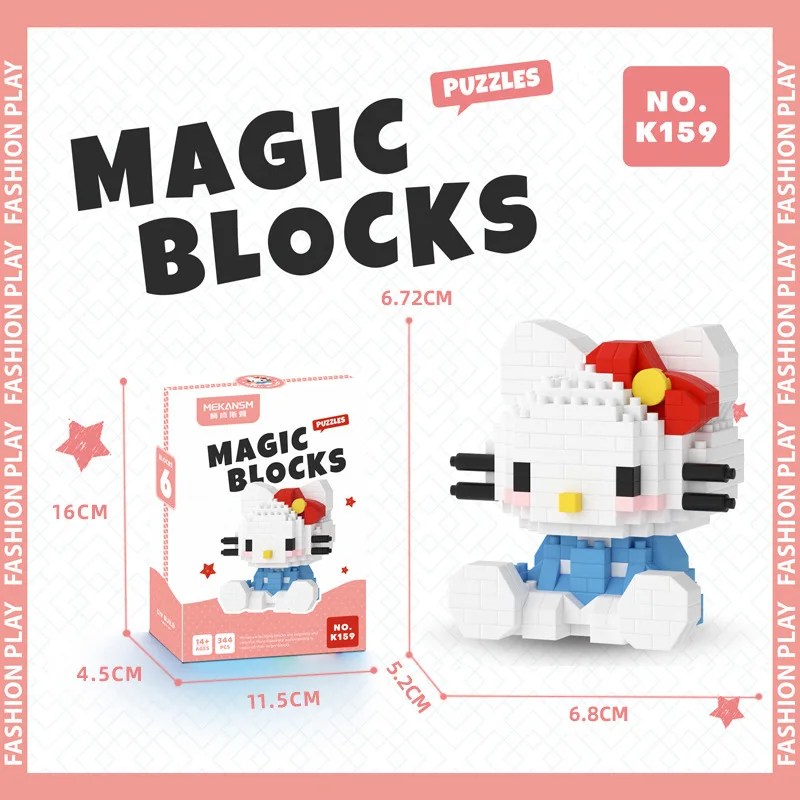 K154 Cute Melody Mini Sitting Posture Sanrio Hello Kitty Building Blocks Pochacco Brick 3D Cute Kuromi Model Toys For Kids Gift