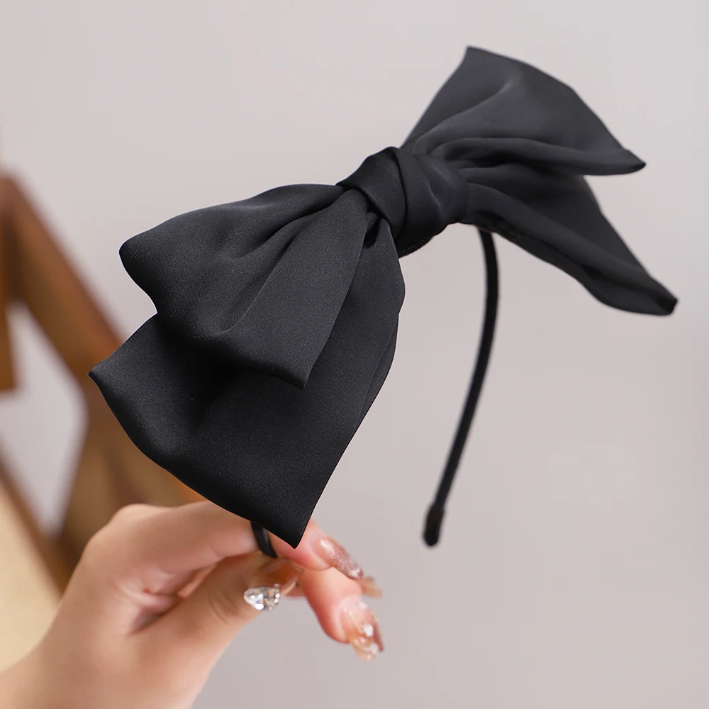 Diadema con bisel y lazo grande para mujer y niña, bandanas Vintage para el pelo, diadema ancha, accesorios para el cabello, color negro, novedad