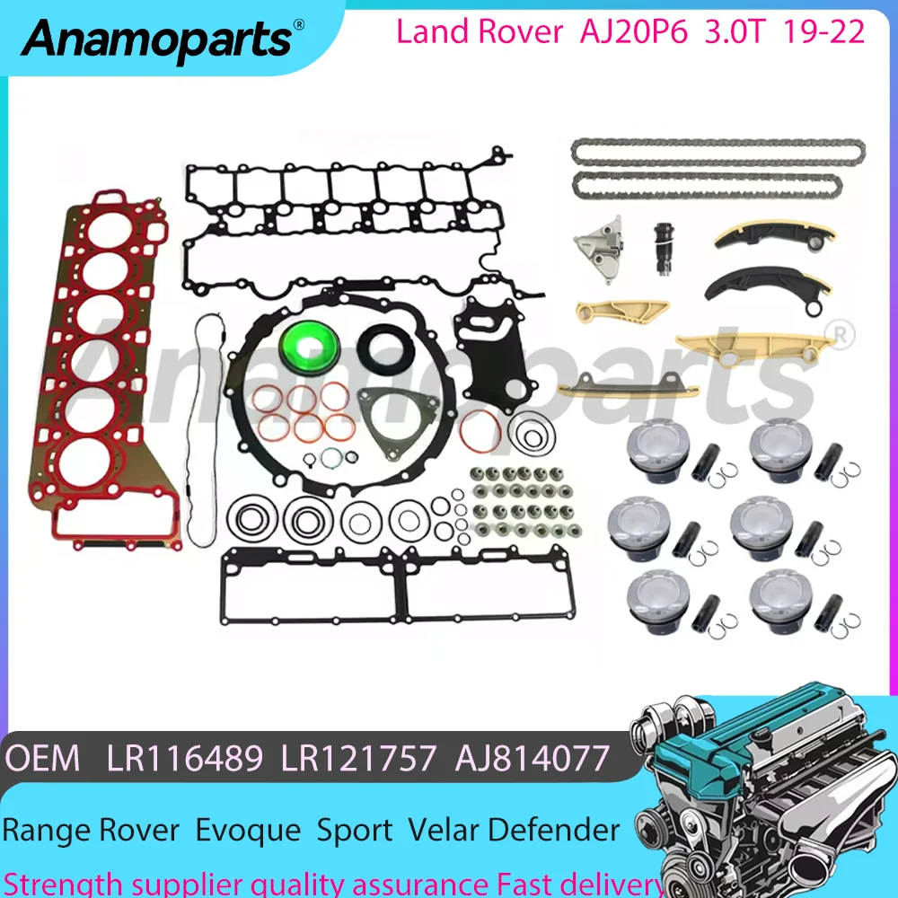 Engine Head Gasket Set Piston Set Timing Chain Kit For 19-22 3.0L Land Rover Range Rover Evoque Sport 3.0 T L L6 AJ20P6 LR073781