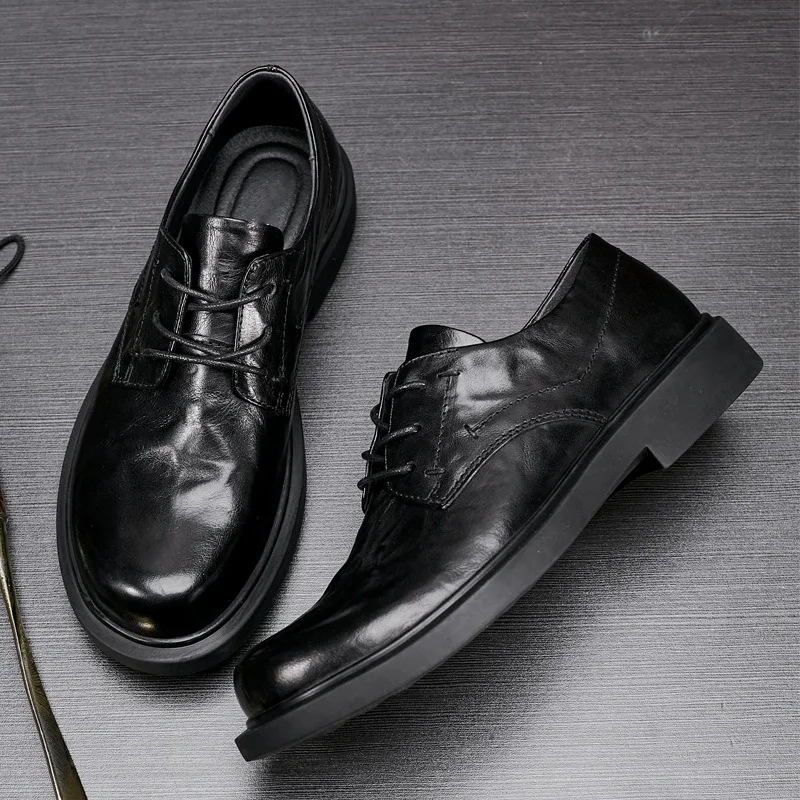 

New Men Shoes Genuine Leather Fashion Breathable Business Shoes Round Toe Casual Moccasins British Retro Low-top Derby Shoes 030