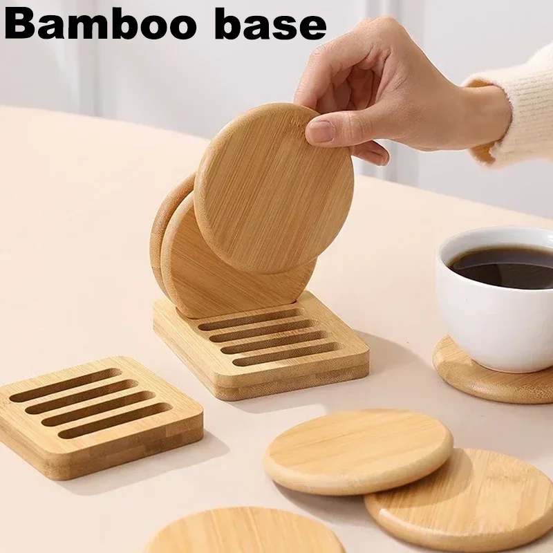 Bambus Basis Untersetzer Set Einfache Kreative Tasse Halter Runde Wasser Tasse Isolierung Pad Bambus Tee Tasse Halter Display Rack Zubehör
