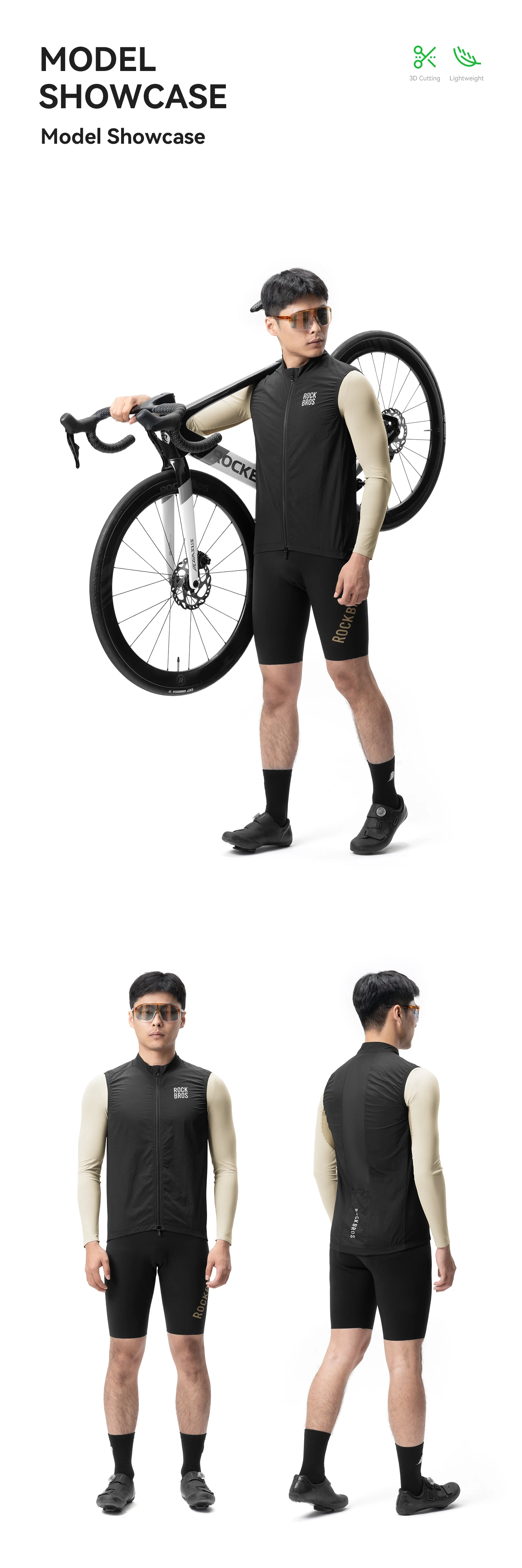 ROCKBROS Fahrradweste, atmungsaktiv, winddicht, Sonnenschutz, leicht, für Radfahrer, MTB, ärmellose Weste, für Damen und Herren. – Detail 7