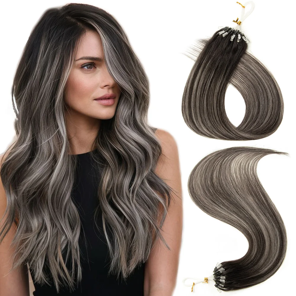 

Ombre Gray Micro Loop Hair Extensions Human Hair Balayge Blonde Brown Micro Ring Microlinks Human Hair Extensions 50pcs/Pack