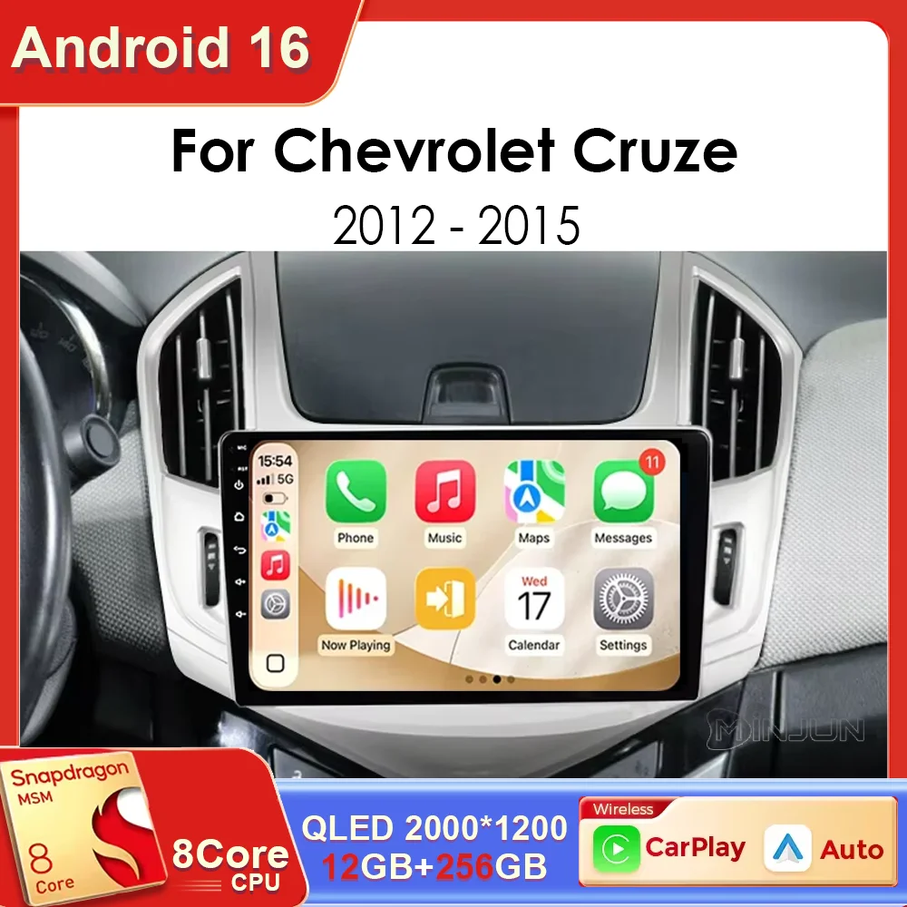 Автомагнитола Android 16 Carplay с 8-ядерным процессором, Wi-Fi, мультимедийный видеоплеер для Chevrolet Cruze 2012-2015, GPS-навигация, 2 DIN, DVD