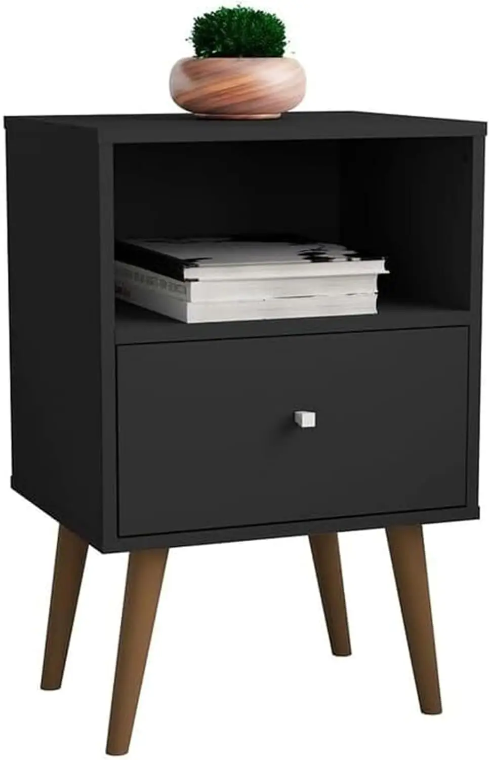 

Современная тумбочка Liberty Mid Century с выдвижным ящиком и кабинетом, прикроватная тумбочка для спальни/гостиной, черная, простая сборка