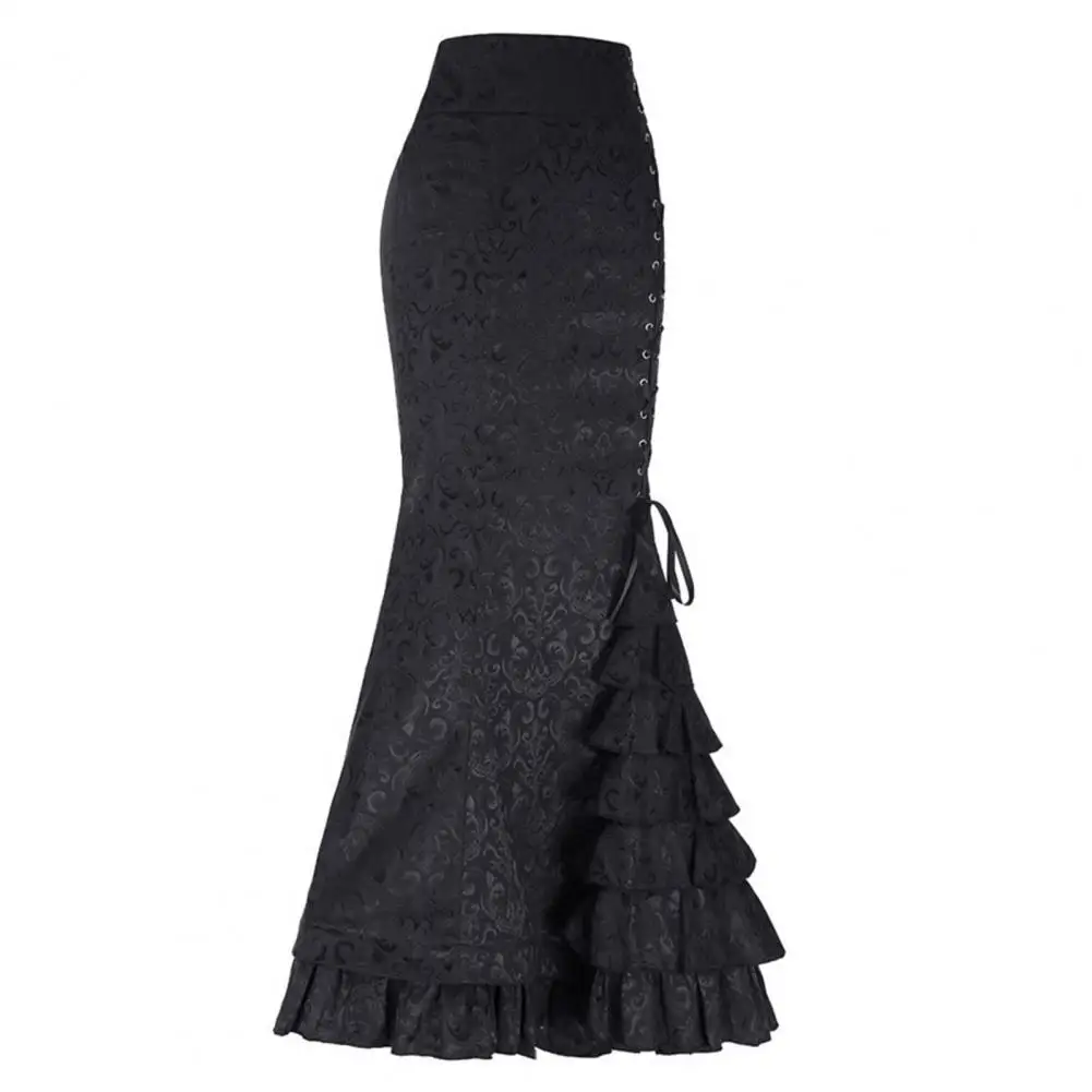 

Dark Punk Lace-up Skirt Vintage Mermaid Skirt with Lace-up Detail Ruffle Hem High Waist Fishtail Skirt for Women Party Wear