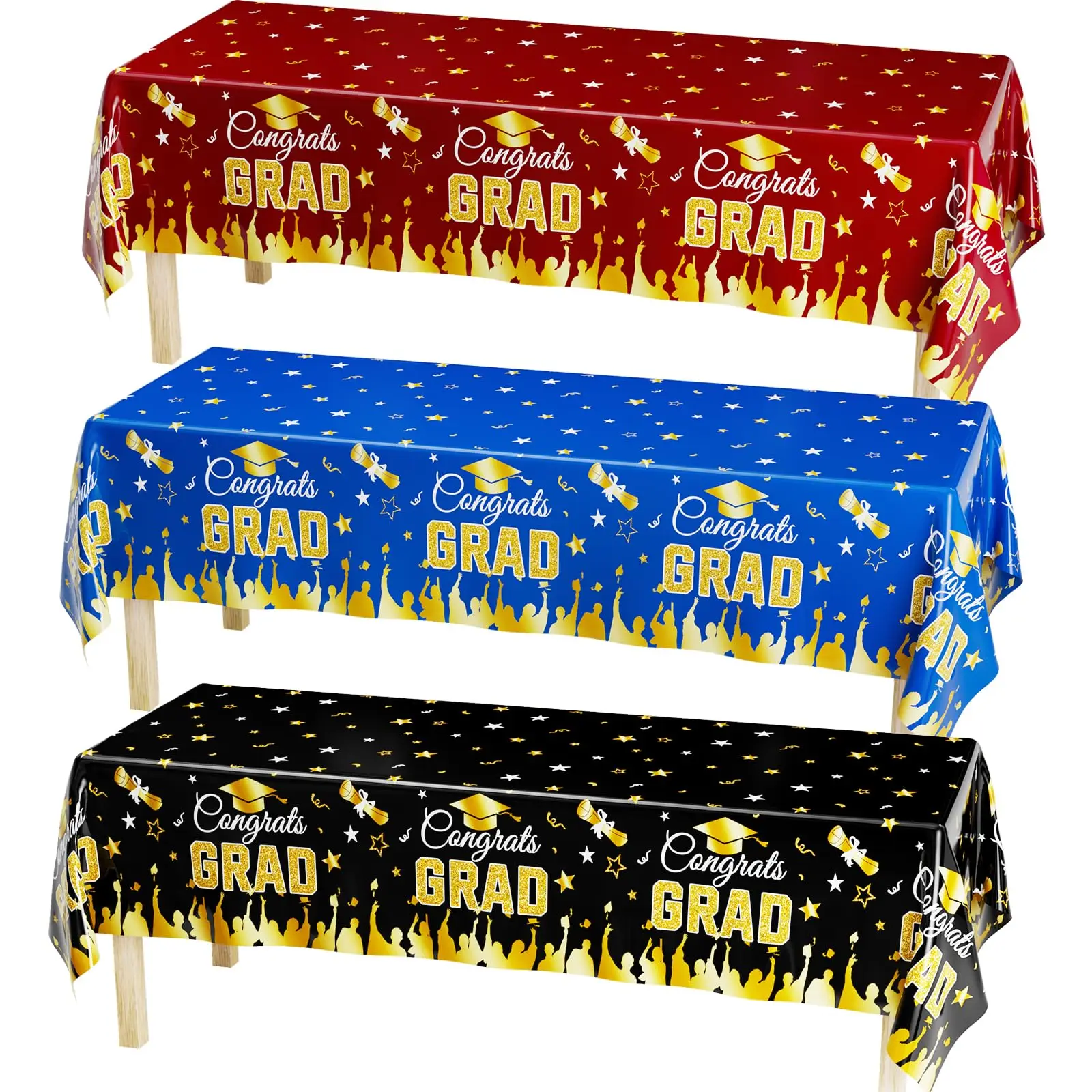 Graduation Tablecloth Party Decorations Congrats Grad Disposable Table Cover Plastic Cloth  for  Class of 2025 Party Supplies