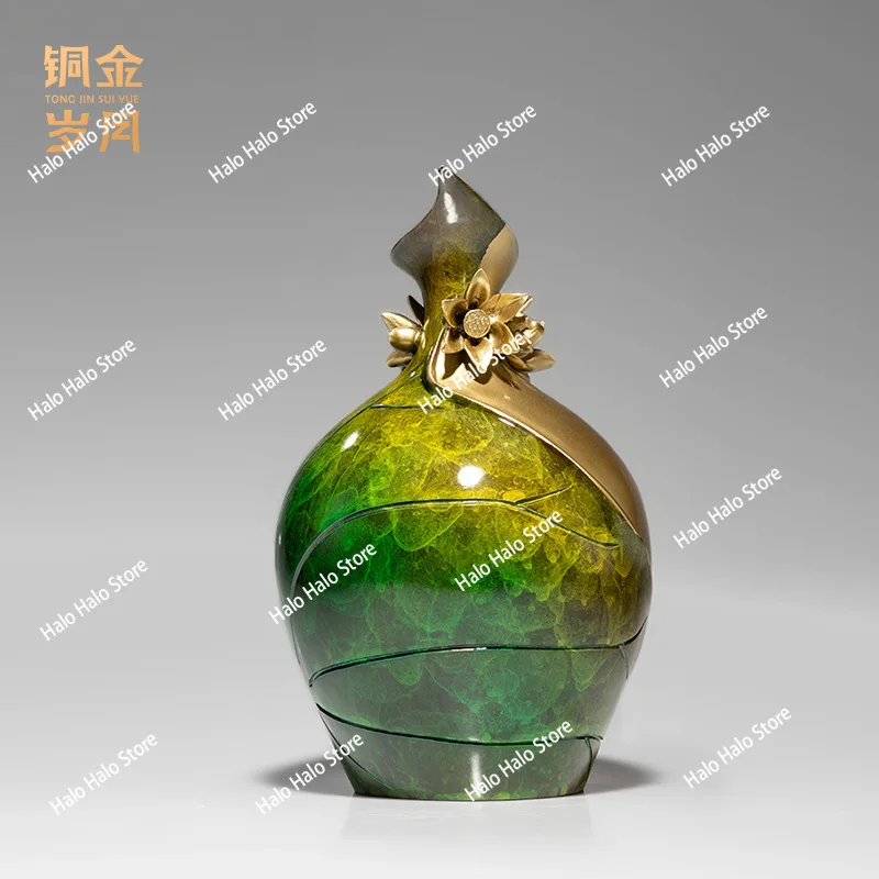 Copper Art Square Lotus Leaf Vase Brass Ornament Vase Flower Arrangement Craft Copper Sculpture Ornament Entrance TV
