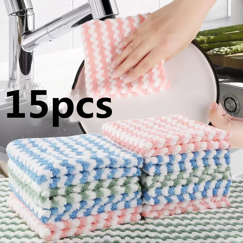 thicken Kitchen Cleaning Rag Coral Fleece Dish Washing Cloth Super Absorbent Scouring Pad Dry And Wet Kitchen Cleaning Towels