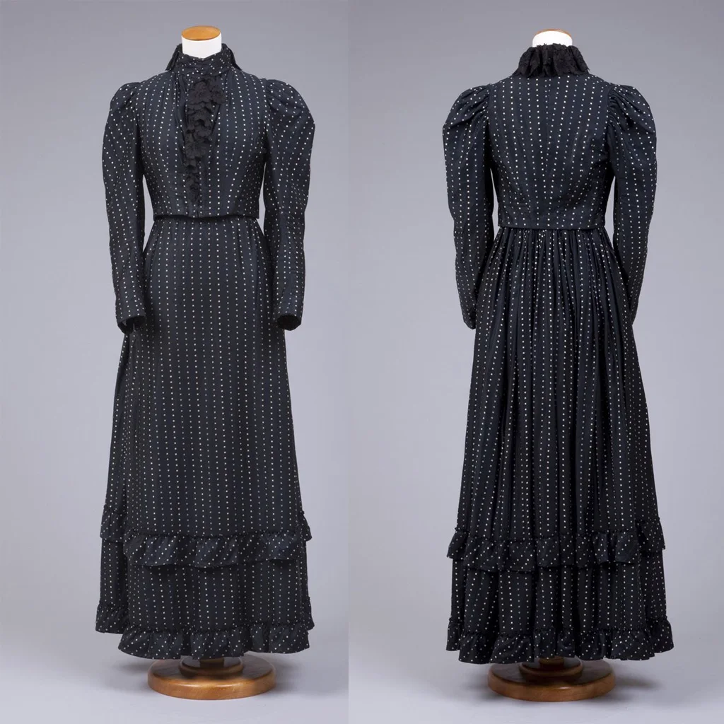 

1890s-1899s Victorian Edwardian Black Ball Gown Women Historical Civil War Fashion Day Dress Theater Reenactment Costume