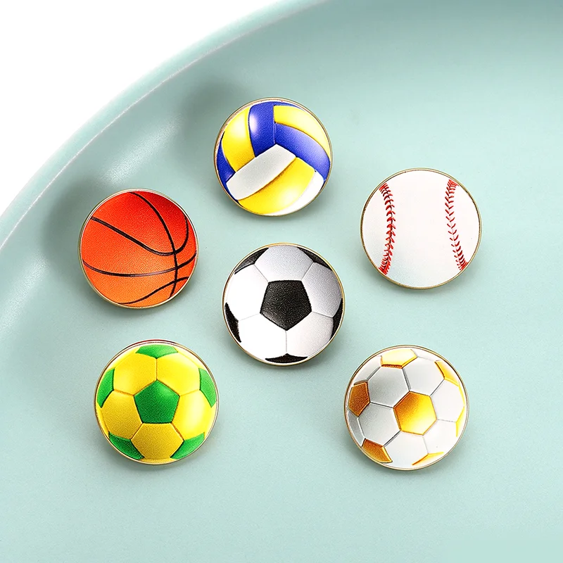 New Cute Football Basketball Volleyball Tennis Sports Cartoon Enamel Brooch Badge Jewelry For Bag Clothing Backpack Party
