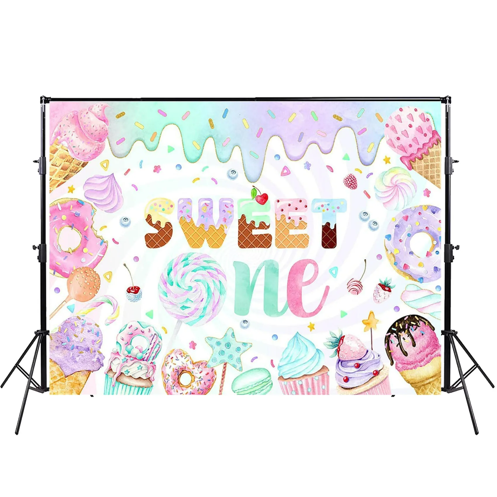 Dolce uno sfondo 1 ° compleanno gelato ciambella decorazioni per feste di compleanno per ragazze sfondo gelato, Econ vinile, oggetti di scena
