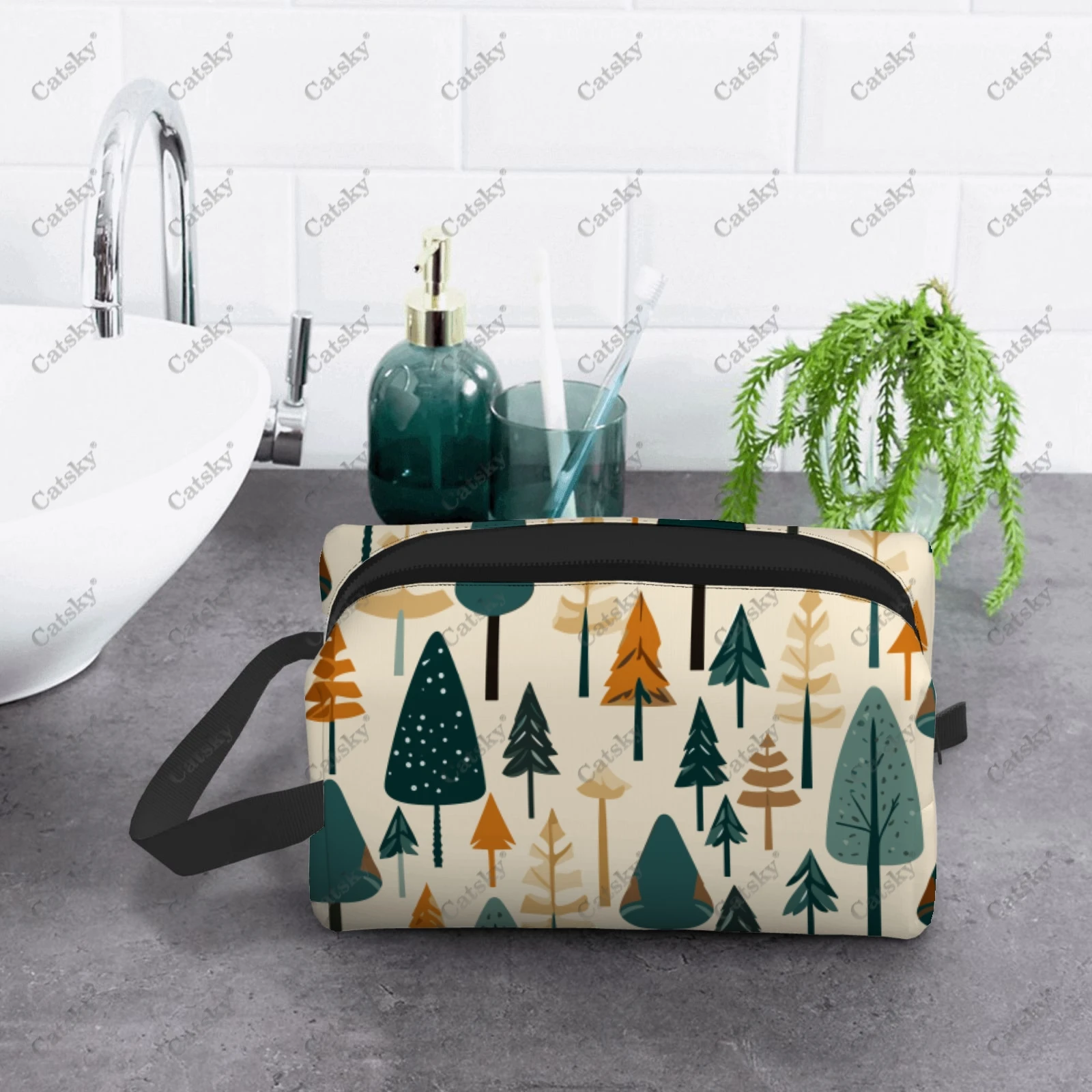 Forest Pattern Cosmetic bag for women with  patterns fashionable large-capacity beauty storage toiletry cosmetic bag