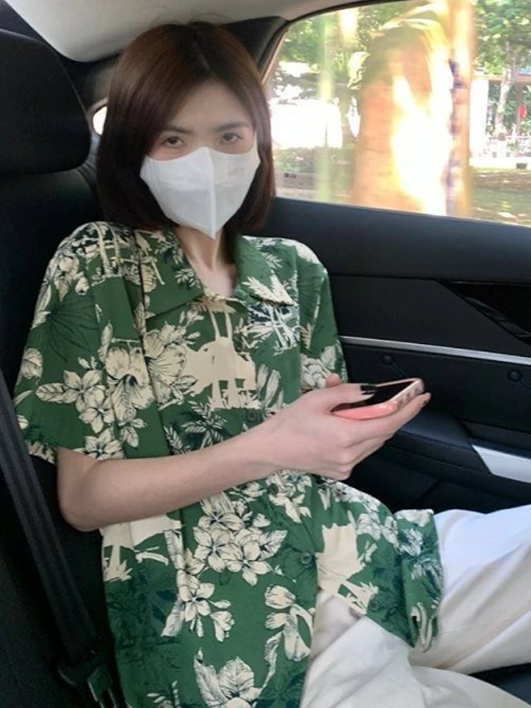 Camicie da donna per le vacanze allentate tutto-fiammifero moda stile coreano casual stampa retrò basic nuovo design semplice studenti estate streetwear