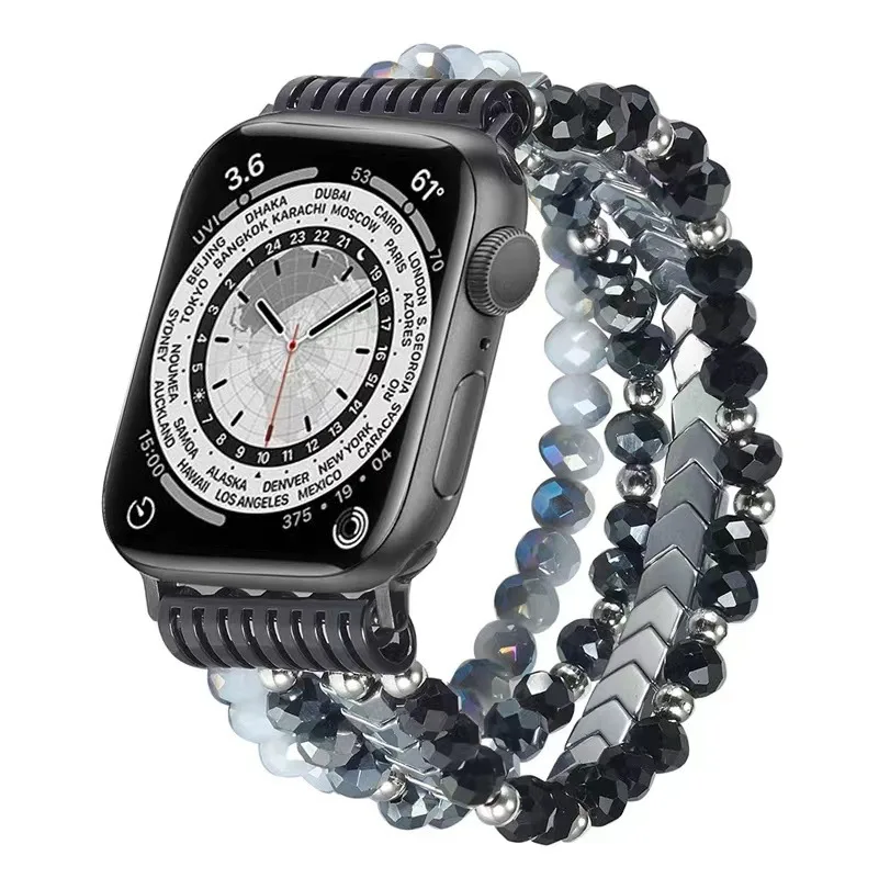 Compatibele Apple Watch-band met kralen 38 40 41 42 44 45 mm voor dames, iWatch-serie SE 9 8 7 6 5 4 3 2 1 handgemaakte elastische band