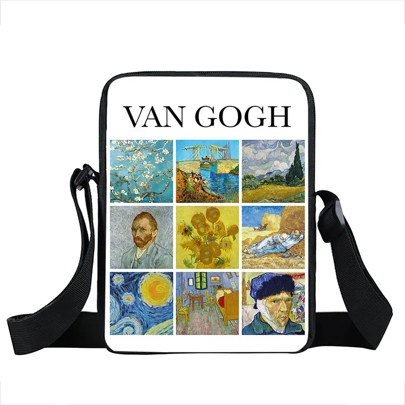 Van Gogh Oil Painting Women Handbag Blossoming Almond Tree / Cafe In Arles Shoulder Cross Bags for Travel Ladies Messenger Bag