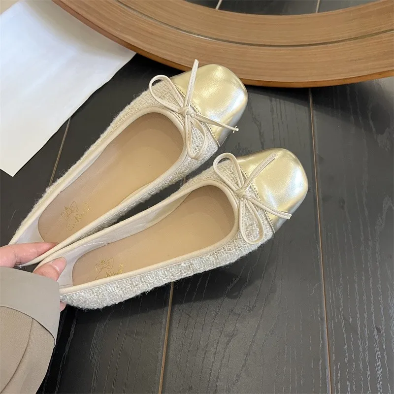 

Elegant Bowknot Ballet Flats Classic Shoe Round Toe Comfort Slip-On Ladies Fashion Loafers Leather Mules Single Shoes