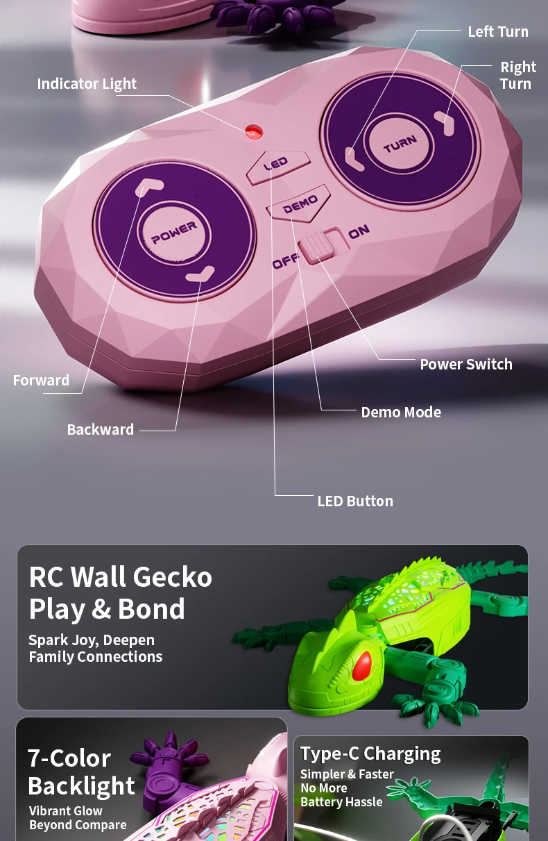 2.4G RC Car Wall Climbing Gecko Electric Simulation Lizard Light Chameleon RC Wall Climbing Car Children Birthday Gift